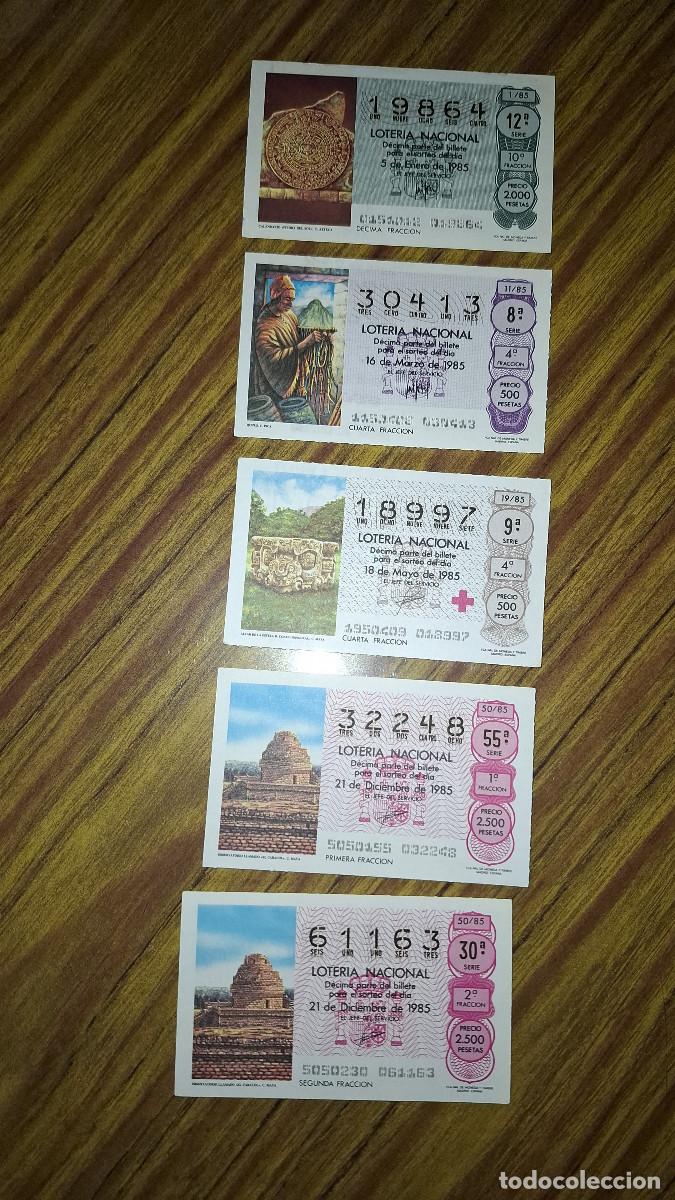 Loter&iacute;a Nacional: Cinco billetes de loter&iacute;a del a&ntilde;o 1985