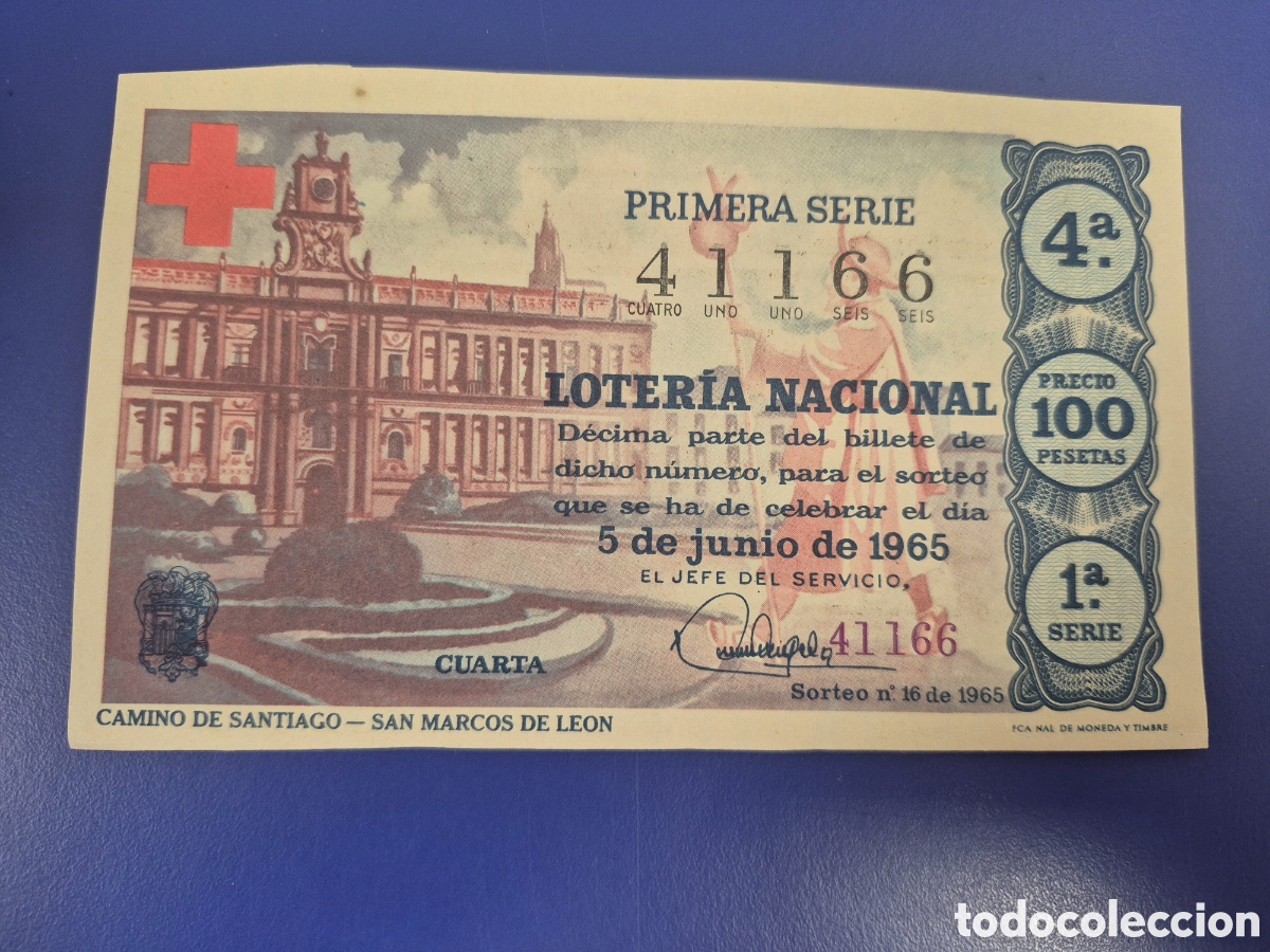 Loter&iacute;a Nacional: LOTERIA NACIONAL SORTEO 16 DE 1965 CRUZ ROJA SERIE 1