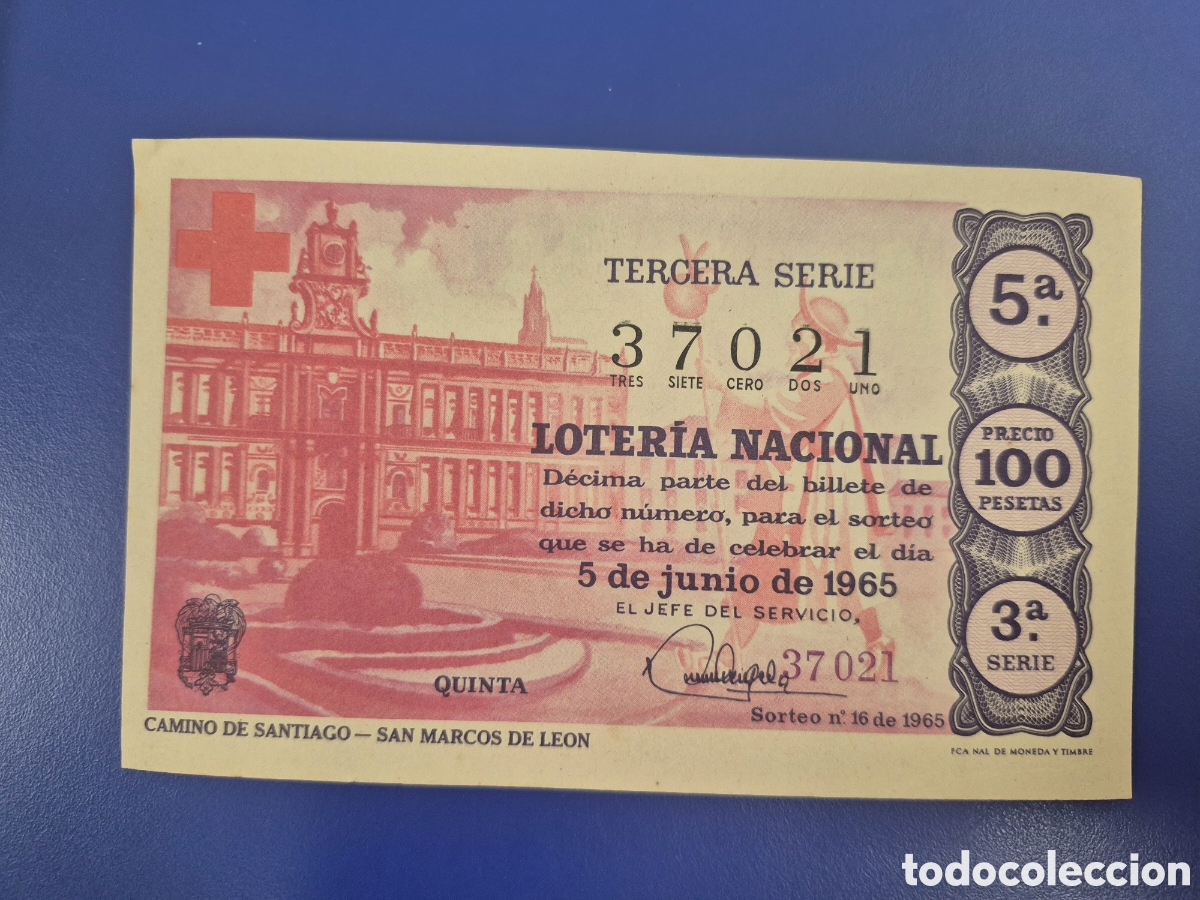 Loter&iacute;a Nacional: LOTERIA NACIONAL SORTEO 16 DE 1965 CRUZ ROJA SERIE 3