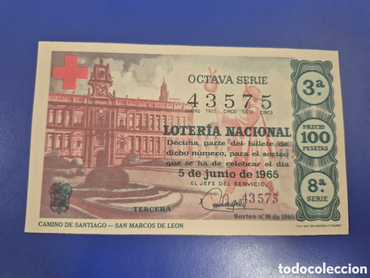 Loter&iacute;a Nacional: LOTERIA NACIONAL SORTEO 16 DE 1965 CRUZ ROJA SERIE 8