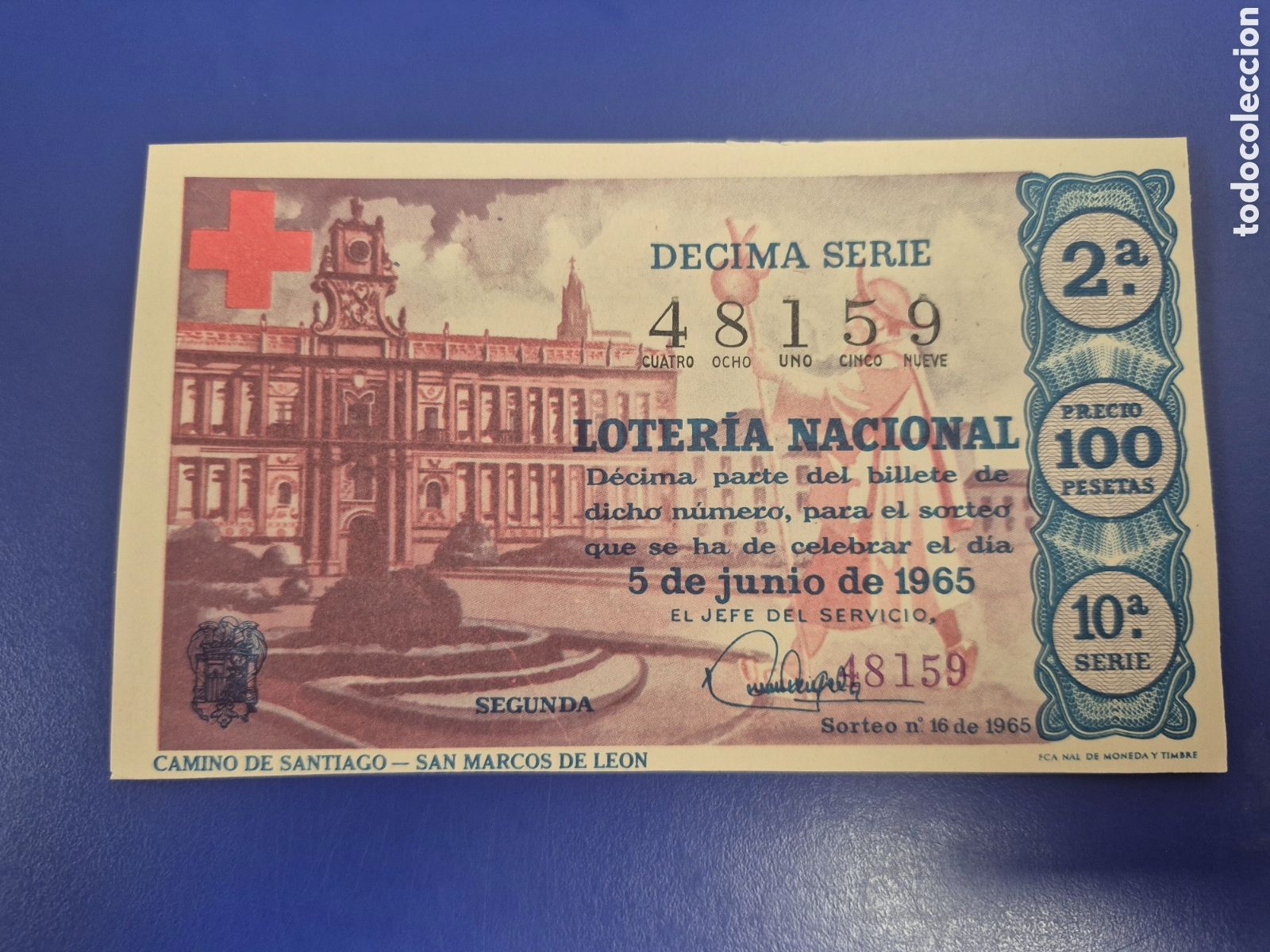 Loter&iacute;a Nacional: LOTERIA NACIONAL SORTEO 16 DE 1965 CRUZ ROJA SERIE 10