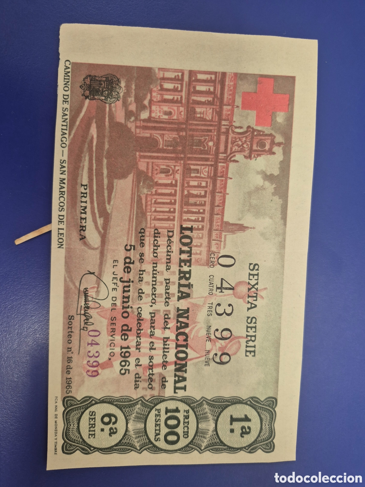Loter&iacute;a Nacional: LOTERIA NACIONAL SORTEO 16 DE 1965 CRUZ ROJA SERIE 6