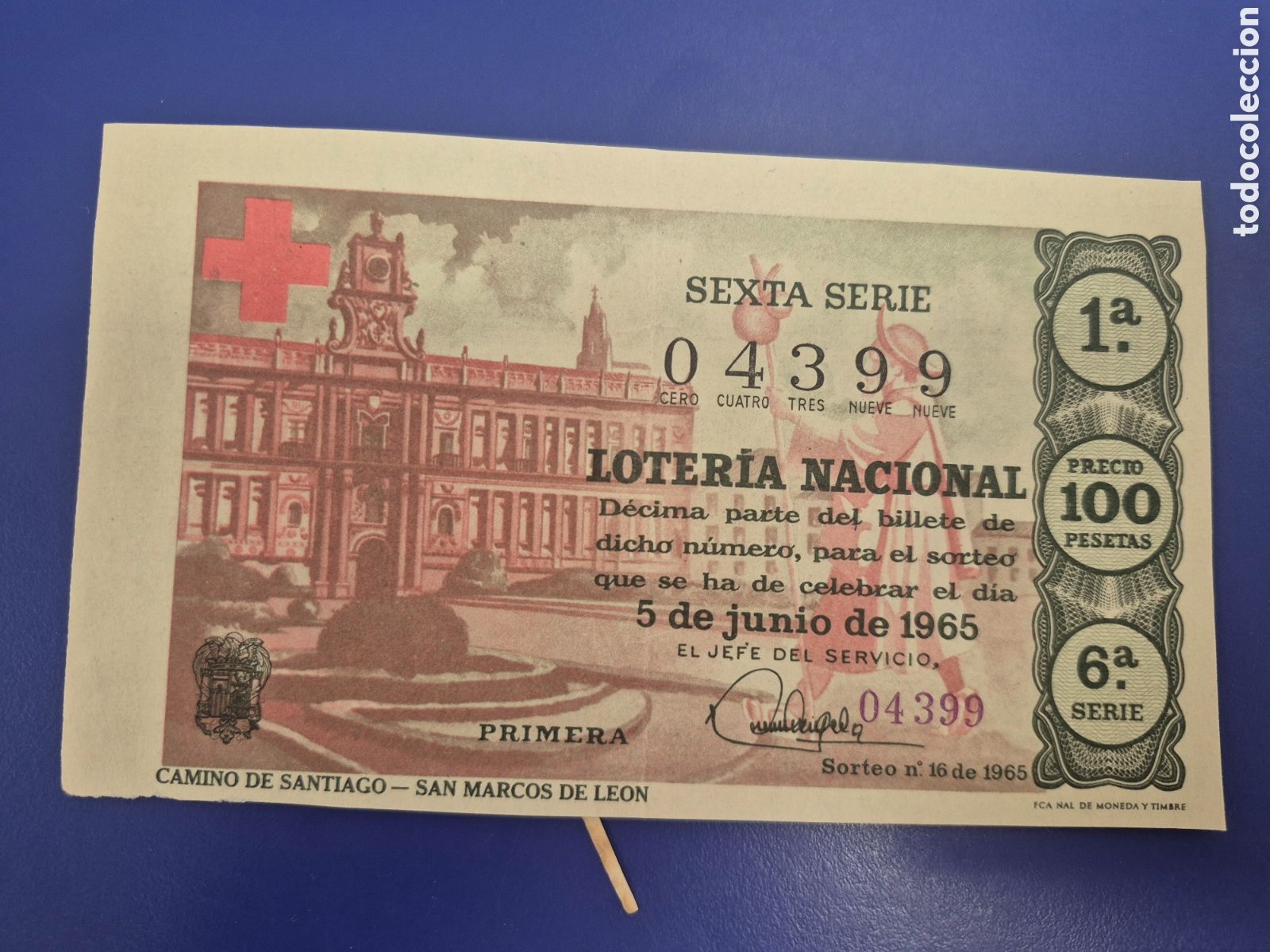 Loter&iacute;a Nacional: LOTERIA NACIONAL SORTEO 16 DE 1965 CRUZ ROJA SERIE 6