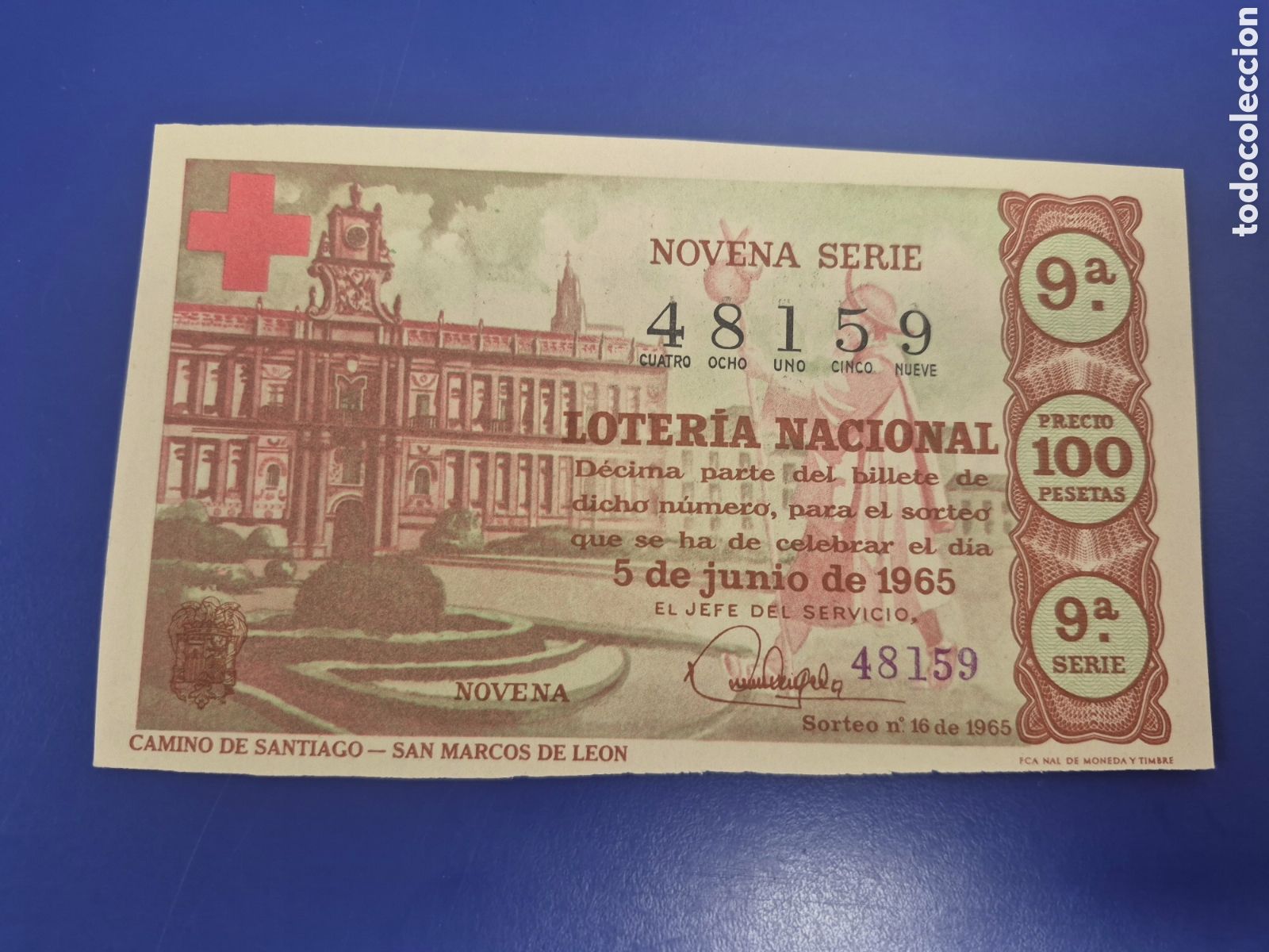 Loter&iacute;a Nacional: LOTERIA NACIONAL SORTEO 16 DE 1965 CRUZ ROJA SERIE 9