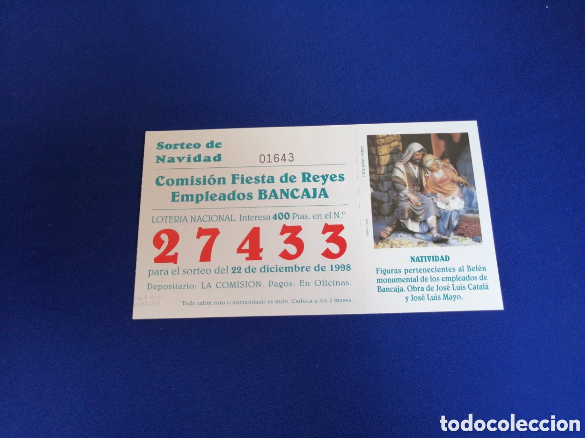 Loter&iacute;a Nacional: BANCAJA PARTICIPACI&Oacute;N DE NAVIDAD 1998 - CALENDARIO TROQUELADO A&Ntilde;O 1999 DIF&Iacute;CIL DE CONSEGUIR