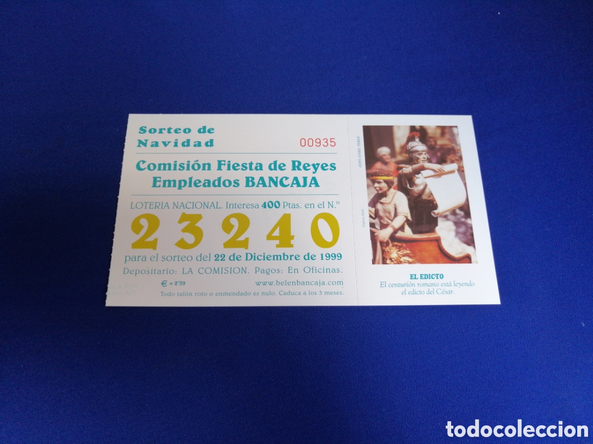 Loter&iacute;a Nacional: BANCAJA SORTEO NAVIDAD COMISION FIESTA DE REYES EMPLEADOS 1999 - CALENDARIO TROQUELADO A&Ntilde;O 2000