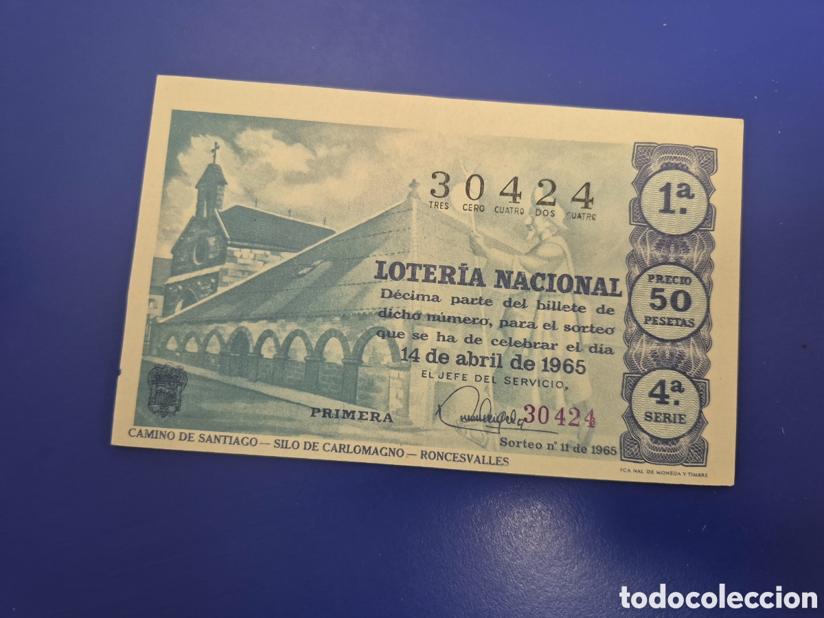 Loter&iacute;a Nacional: LOTERIA NACIONAL SORTEO 11 DE 1965 SERIE 4