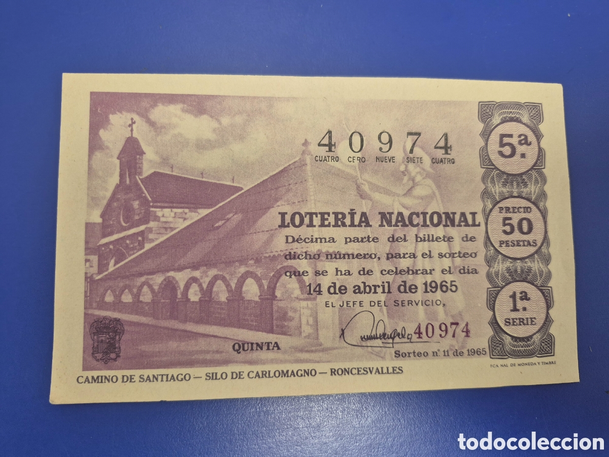 Loter&iacute;a Nacional: LOTERIA NACIONAL SORTEO 11 DE 1965 SERIE 1