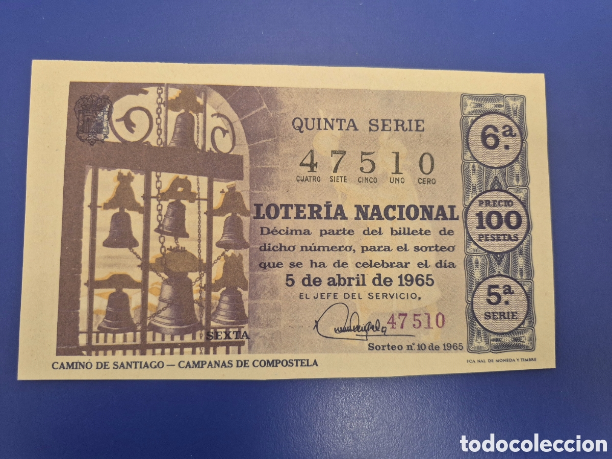 Loter&iacute;a Nacional: LOTERIA NACIONAL SORTEO 10 DE 1965 SERIE 5