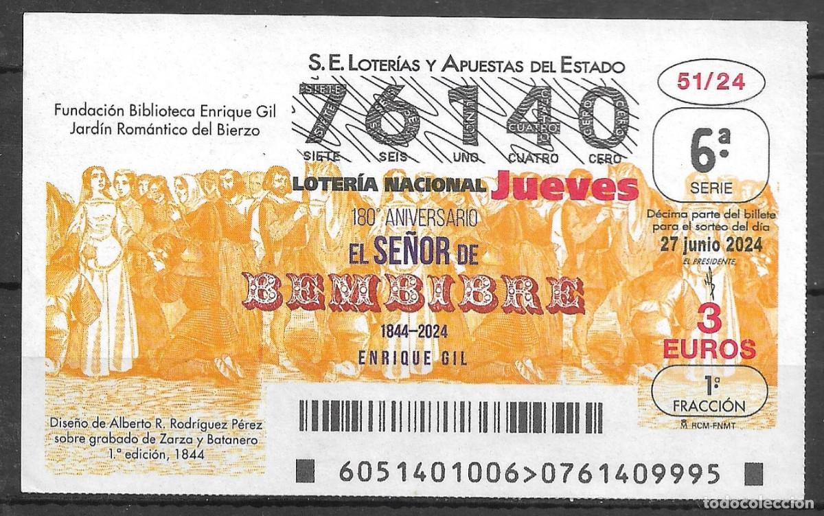 Loter&iacute;a Nacional: LOTERIA DEL JUEVES,27/06/2024.