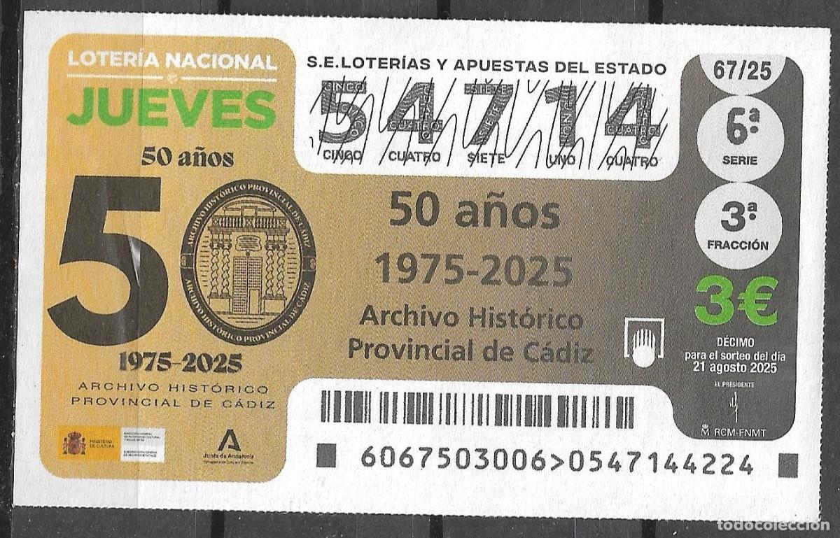 Loter&iacute;a Nacional: LOTERIA DEL JUEVES,21/08/2025.