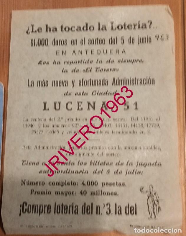 Loter&iacute;a Nacional: ANTEQUERA, 1963, CARTEL PUBLICITARIO ADMINISTRACION DE LOTERIA, 160X215MM