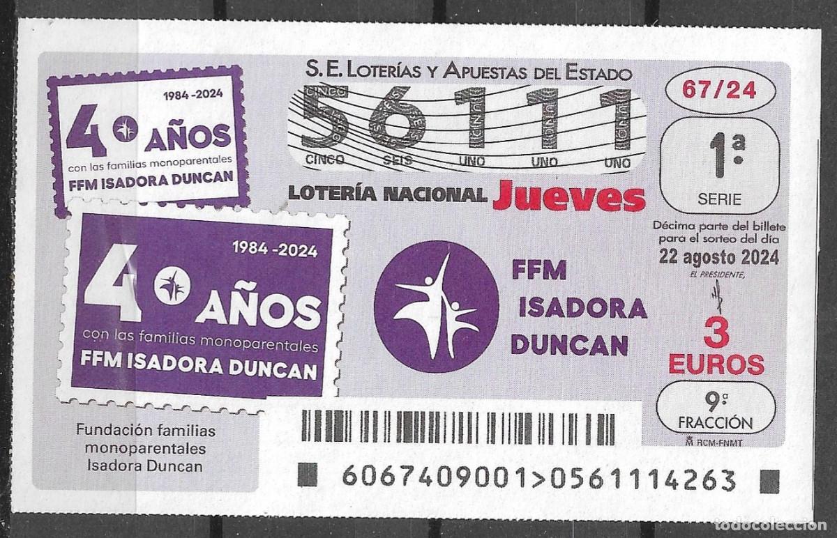 Loter&iacute;a Nacional: LOTERIA DEL JUEVES,22/08/2024.