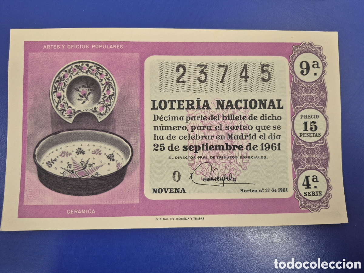 Loter&iacute;a Nacional: LOTERIA NACIONAL SORTEO 27 DE 1961 SERIE 4