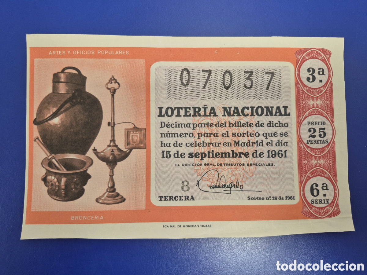 Loter&iacute;a Nacional: LOTERIA NACIONAL SORTEO 26 DE 1961 SERIE 6