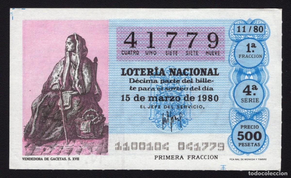 Loter&iacute;a Nacional: L. Nacional 15 Marzo 1980. Vendedora Gacetas. N&ordm; 41779. Admon La Parrala. Madrid. Cambio domicilio.