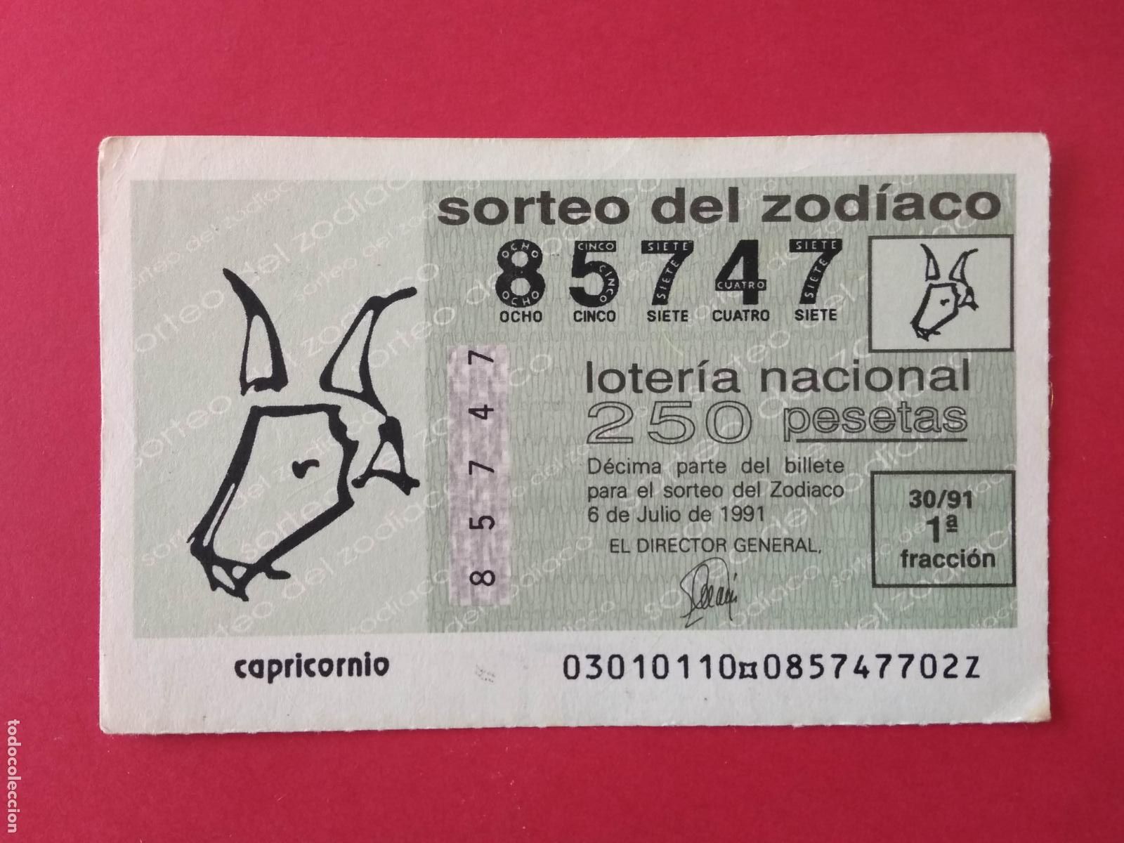 Loter&iacute;a Nacional: DECIMO DE LOTERIA NACIONAL A&Ntilde;O 1991 SORTEO DEL ZODIACO N&ordm; 30 CAPRICORNIO