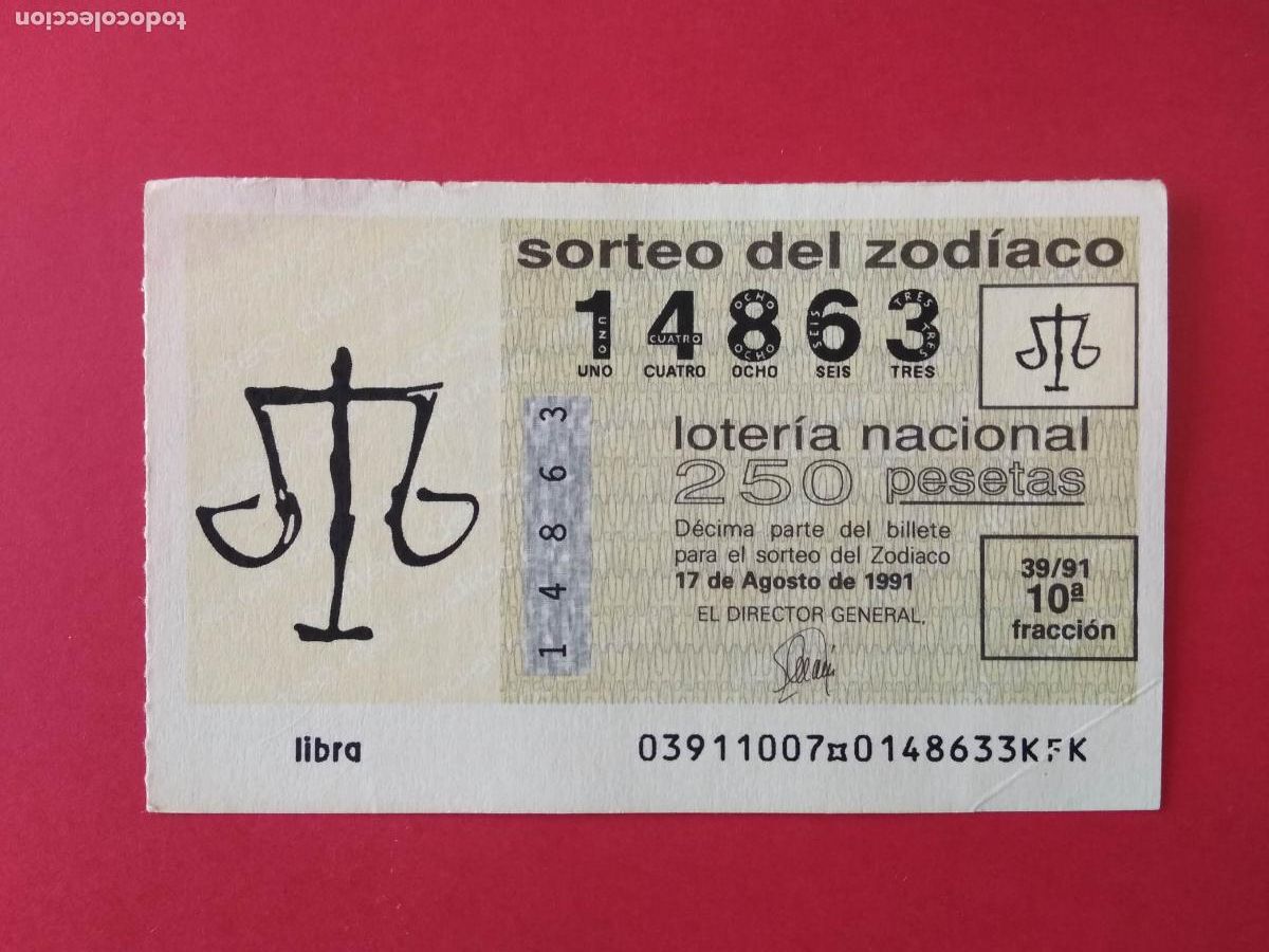 National Spanish Lottery: DECIMO DE LOTERIA NACIONAL A&Ntilde;O 1991 SORTEO DEL ZODIACO N&ordm; 39 LIBRA