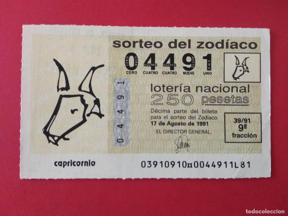 National Spanish Lottery: DECIMO DE LOTERIA NACIONAL A&Ntilde;O 1991 SORTEO DEL ZODIACO N&ordm; 39 CAPRICORNIO
