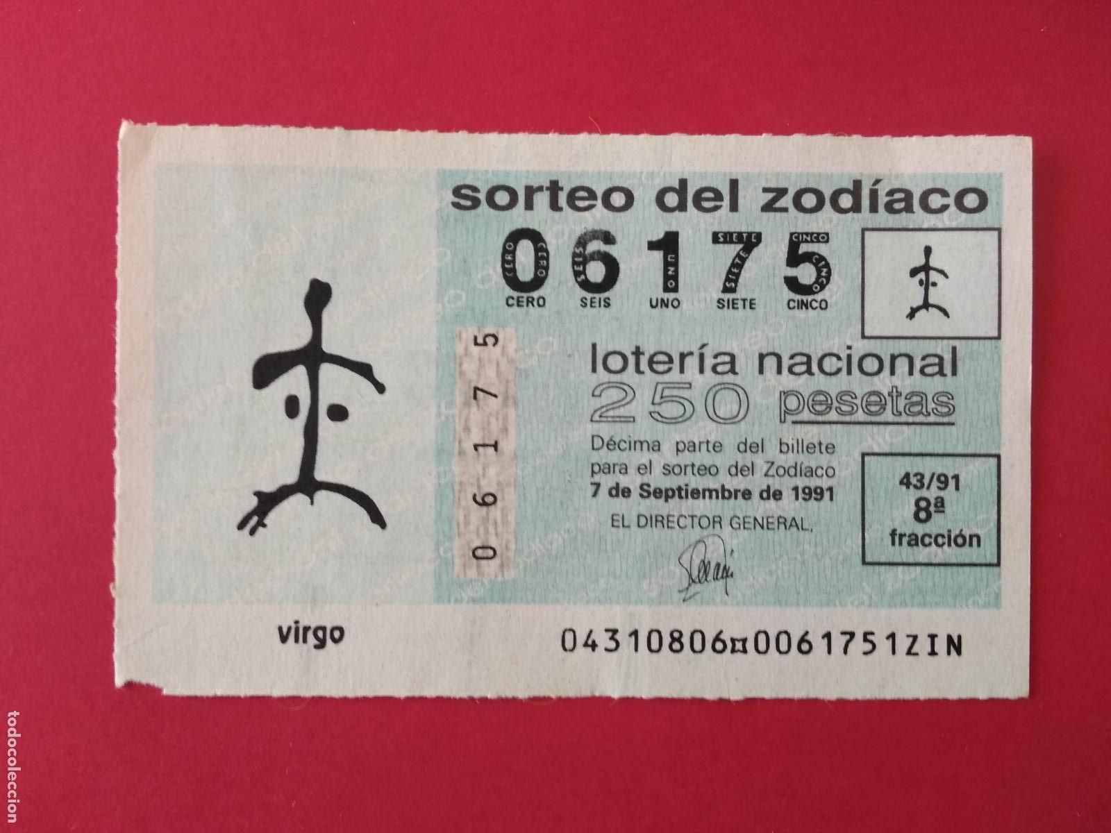Loter&iacute;a Nacional: DECIMO DE LOTERIA NACIONAL A&Ntilde;O 1991 SORTEO DEL ZODIACO N&ordm; 43 VIRGO