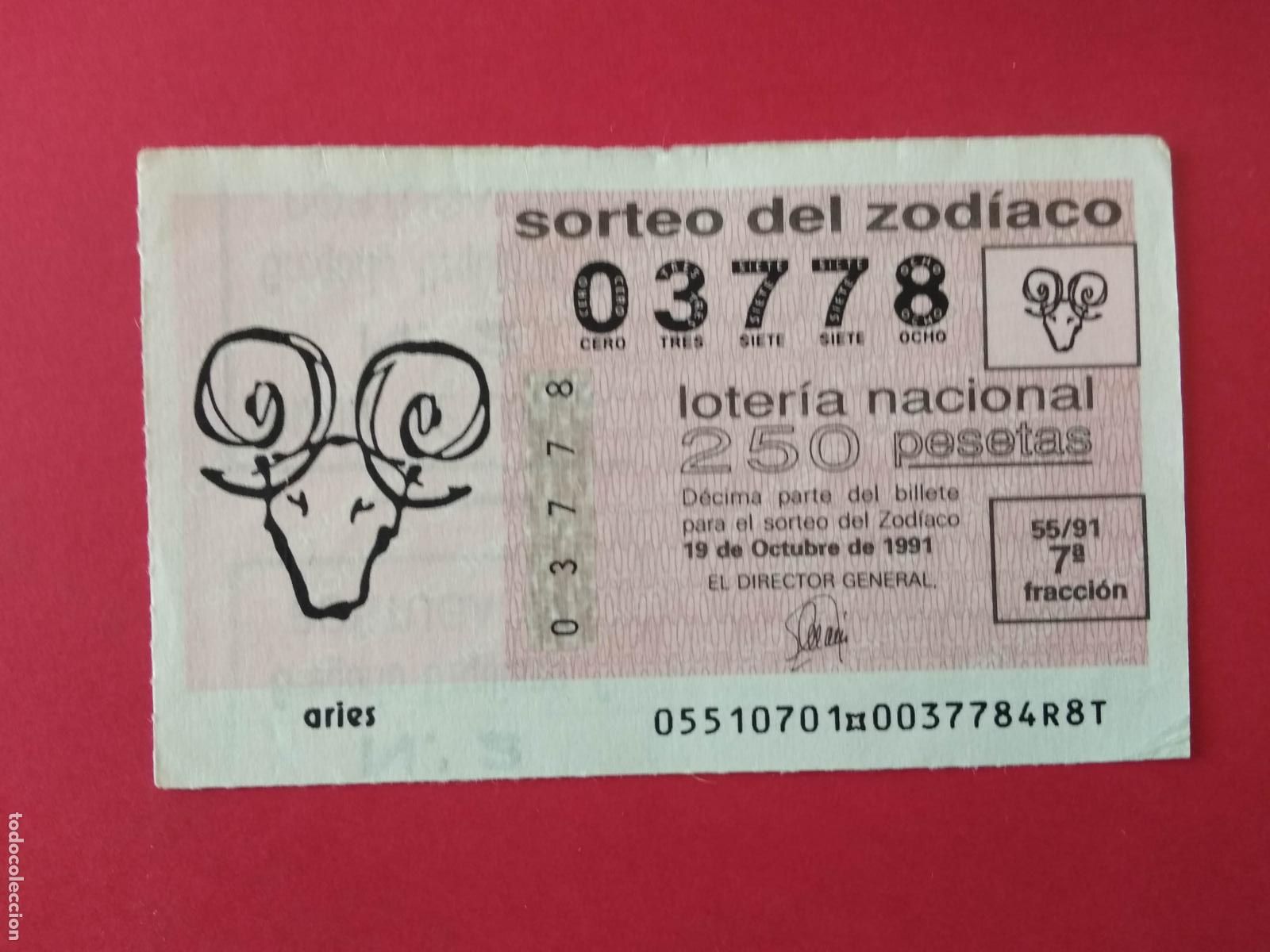 Loter&iacute;a Nacional: DECIMO DE LOTERIA NACIONAL A&Ntilde;O 1991 SORTEO DEL ZODIACO N&ordm; 55 ARIES