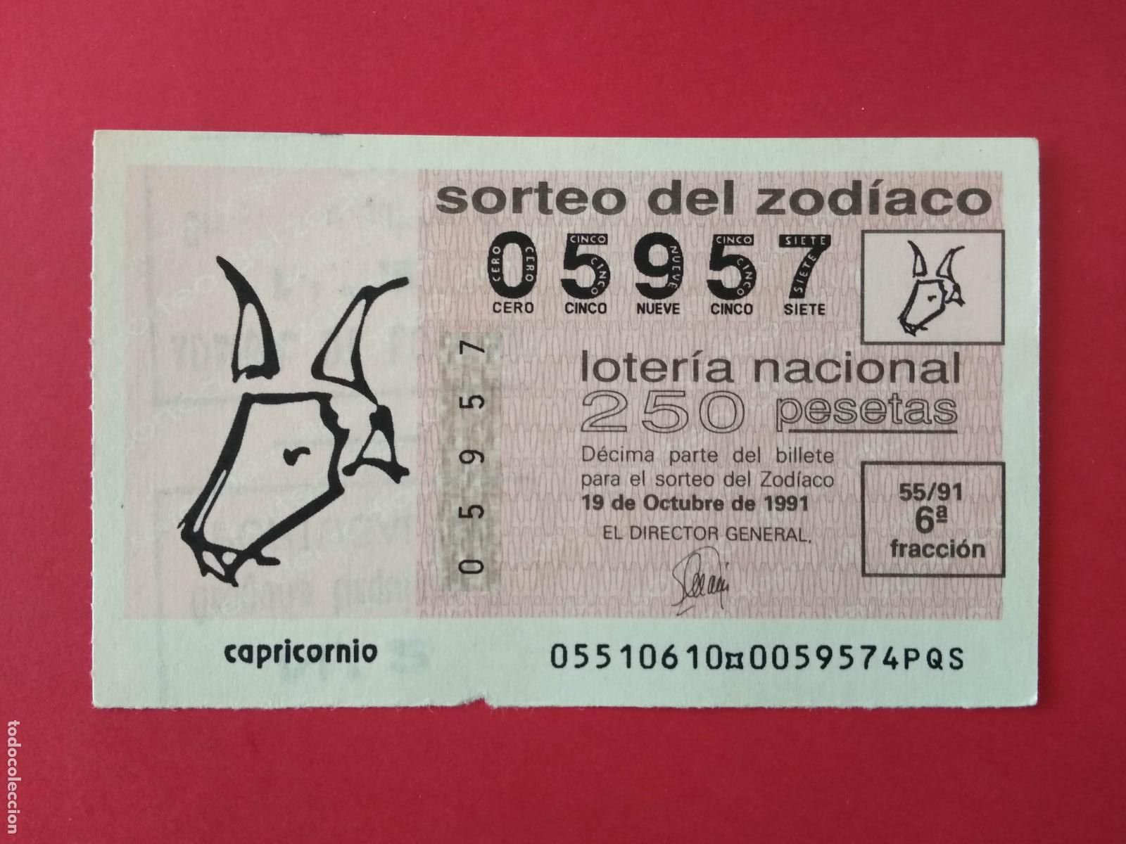 Loter&iacute;a Nacional: DECIMO DE LOTERIA NACIONAL A&Ntilde;O 1991 SORTEO DEL ZODIACO N&ordm; 55 CAPRICORNIO