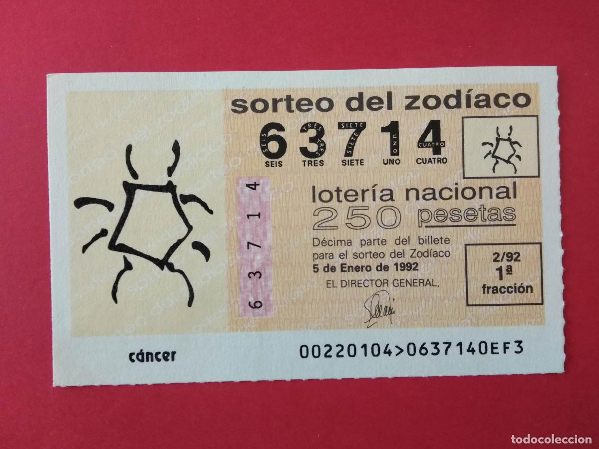 Loter&iacute;a Nacional: DECIMO DE LOTERIA NACIONAL A&Ntilde;O 1992 SORTEO DEL ZODIACO N&ordm; 2 CANCER