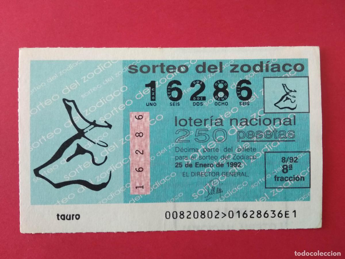 Loter&iacute;a Nacional: DECIMO DE LOTERIA NACIONAL A&Ntilde;O 1992 SORTEO DEL ZODIACO N&ordm; 8 TAURO