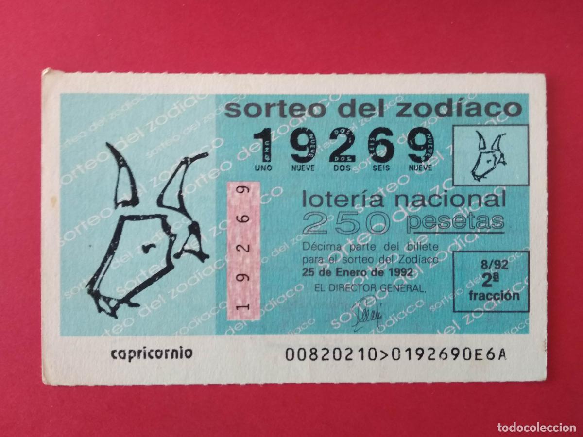 Loter&iacute;a Nacional: DECIMO DE LOTERIA NACIONAL A&Ntilde;O 1992 SORTEO DEL ZODIACO N&ordm; 8 CAPRICORNIO