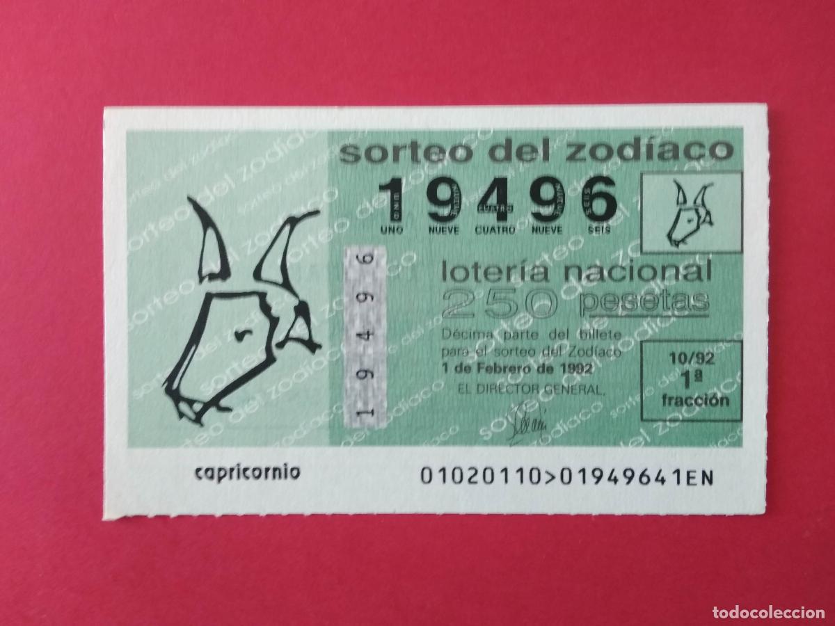 Loter&iacute;a Nacional: DECIMO DE LOTERIA NACIONAL A&Ntilde;O 1992 SORTEO DEL ZODIACO N&ordm; 10 CAPRICORNIO