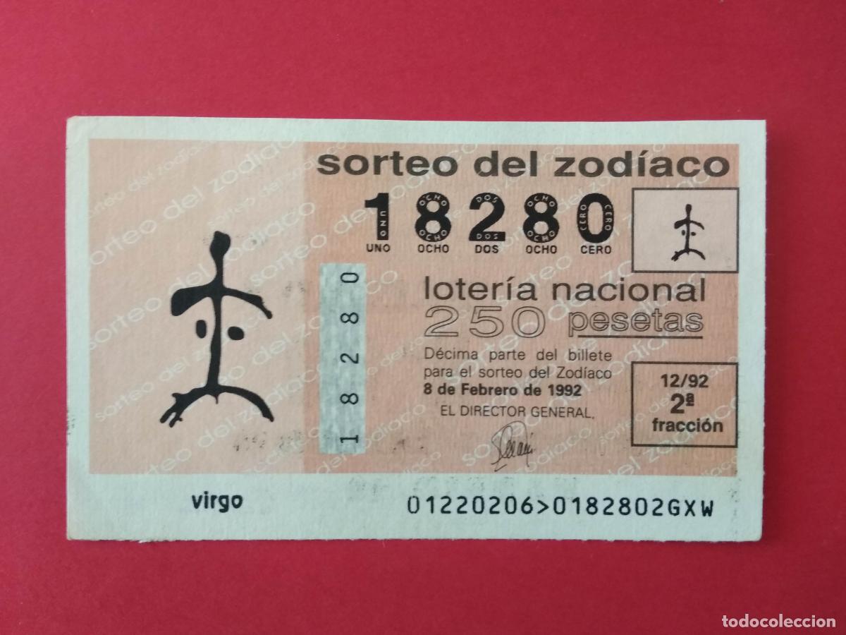 Loter&iacute;a Nacional: DECIMO DE LOTERIA NACIONAL A&Ntilde;O 1992 SORTEO DEL ZODIACO N&ordm; 12 VIRGO