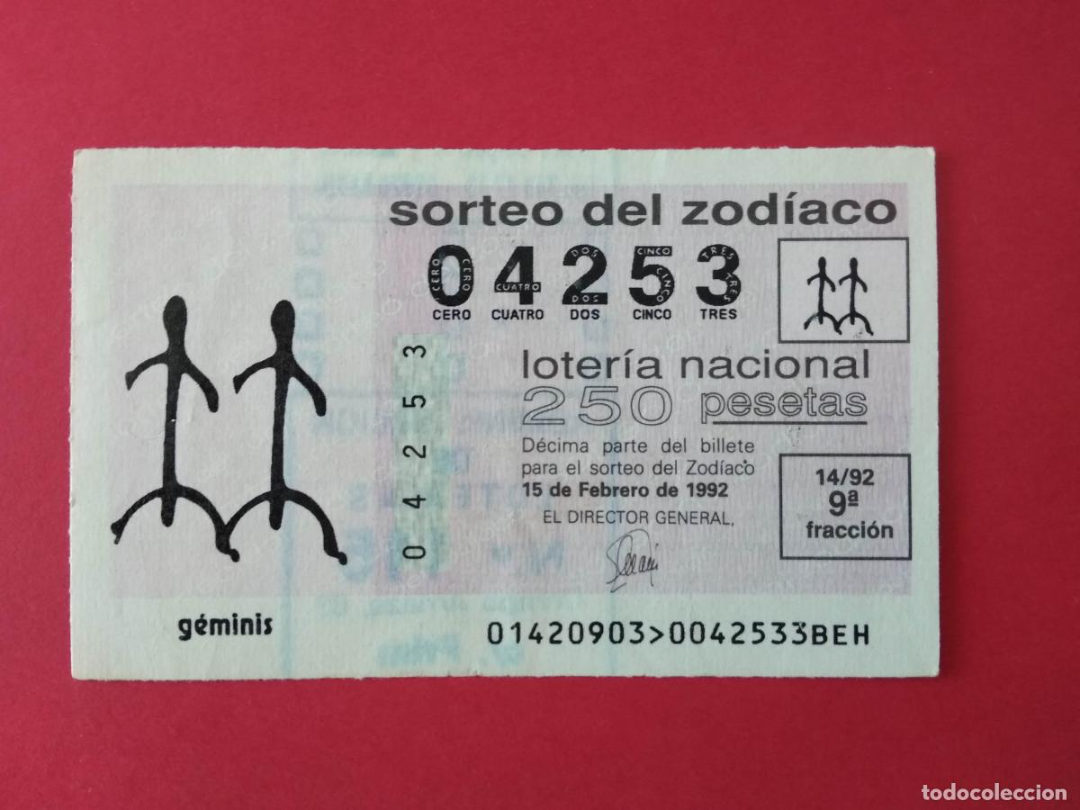 Loter&iacute;a Nacional: DECIMO DE LOTERIA NACIONAL A&Ntilde;O 1992 SORTEO DEL ZODIACO N&ordm; 14 GEMINIS