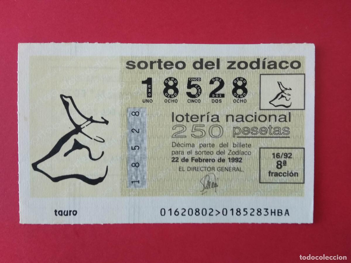 Loter&iacute;a Nacional: DECIMO DE LOTERIA NACIONAL A&Ntilde;O 1992 SORTEO DEL ZODIACO N&ordm; 16 TAURO