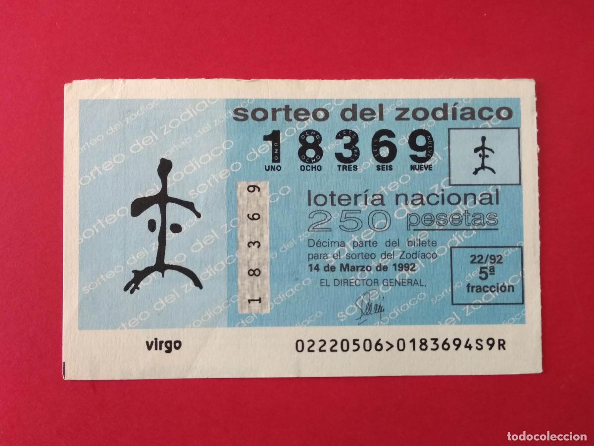 Loter&iacute;a Nacional: DECIMO DE LOTERIA NACIONAL A&Ntilde;O 1992 SORTEO DEL ZODIACO N&ordm; 22 VIRGO