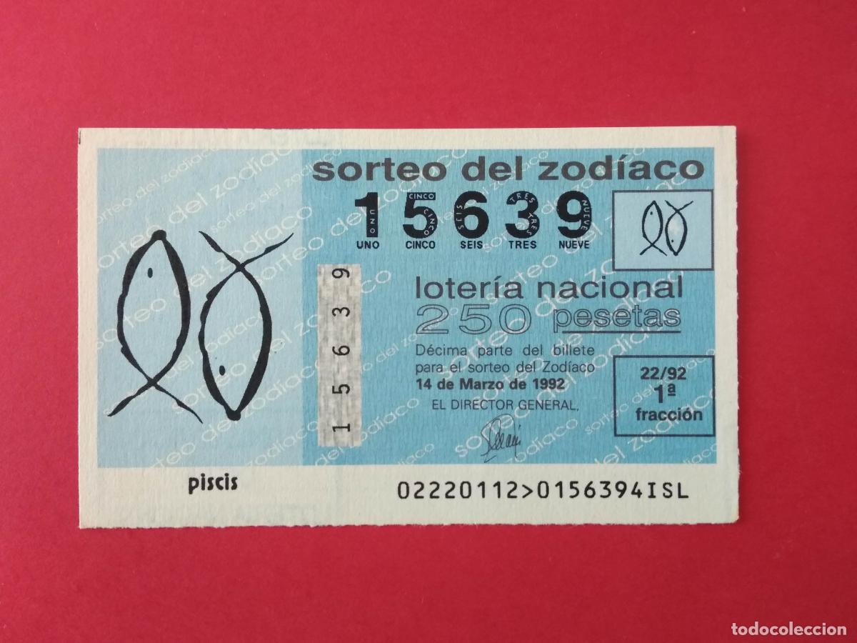 Loter&iacute;a Nacional: DECIMO DE LOTERIA NACIONAL A&Ntilde;O 1992 SORTEO DEL ZODIACO N&ordm; 22 PISCIS