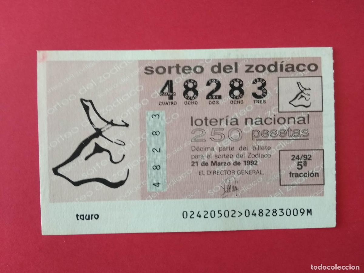 Loter&iacute;a Nacional: DECIMO DE LOTERIA NACIONAL A&Ntilde;O 1992 SORTEO DEL ZODIACO N&ordm; 24 TAURO