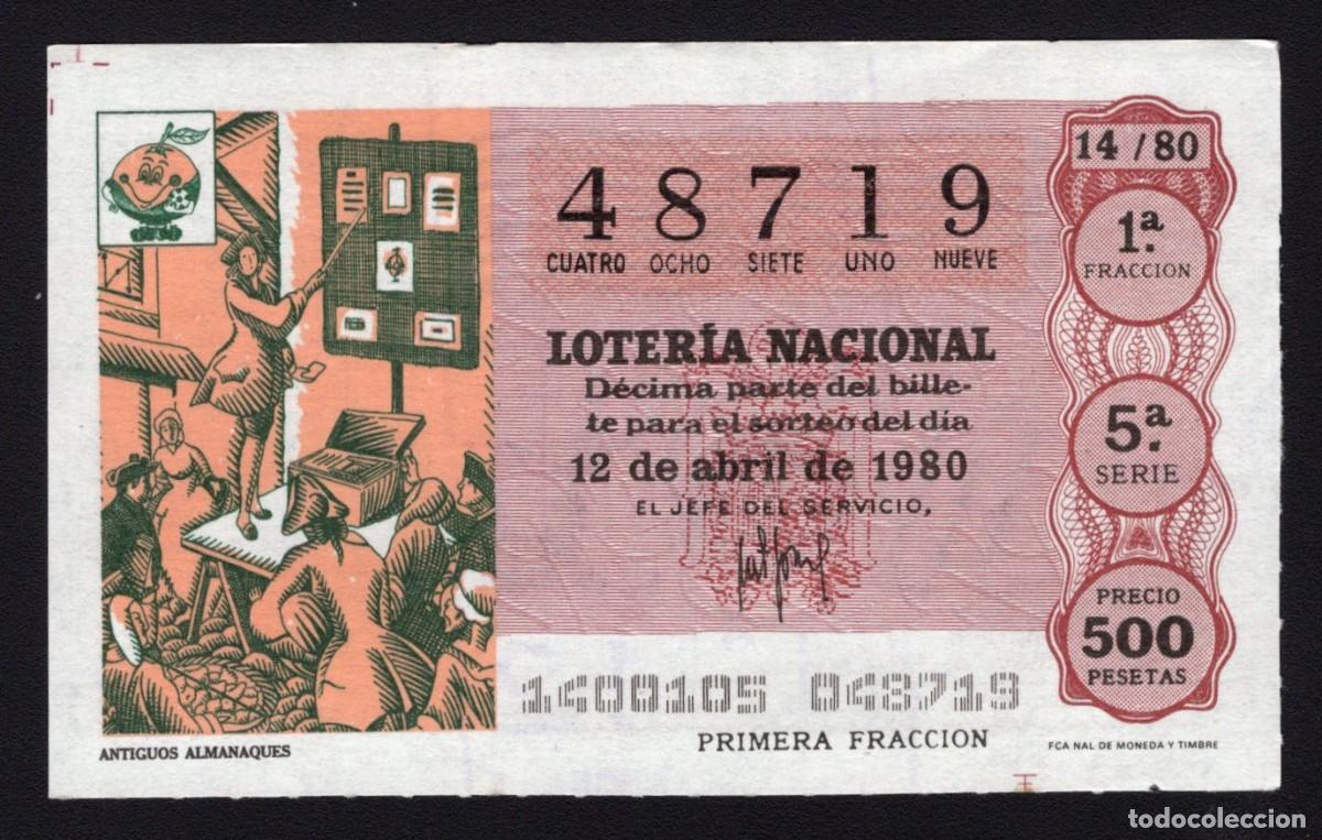 Loter&iacute;a Nacional: L. Nacional 12 Abril 1980. Antiguos Almanaques. N&ordm; 48719. Admon 12 Conchita. Madrid. Desaparecida.