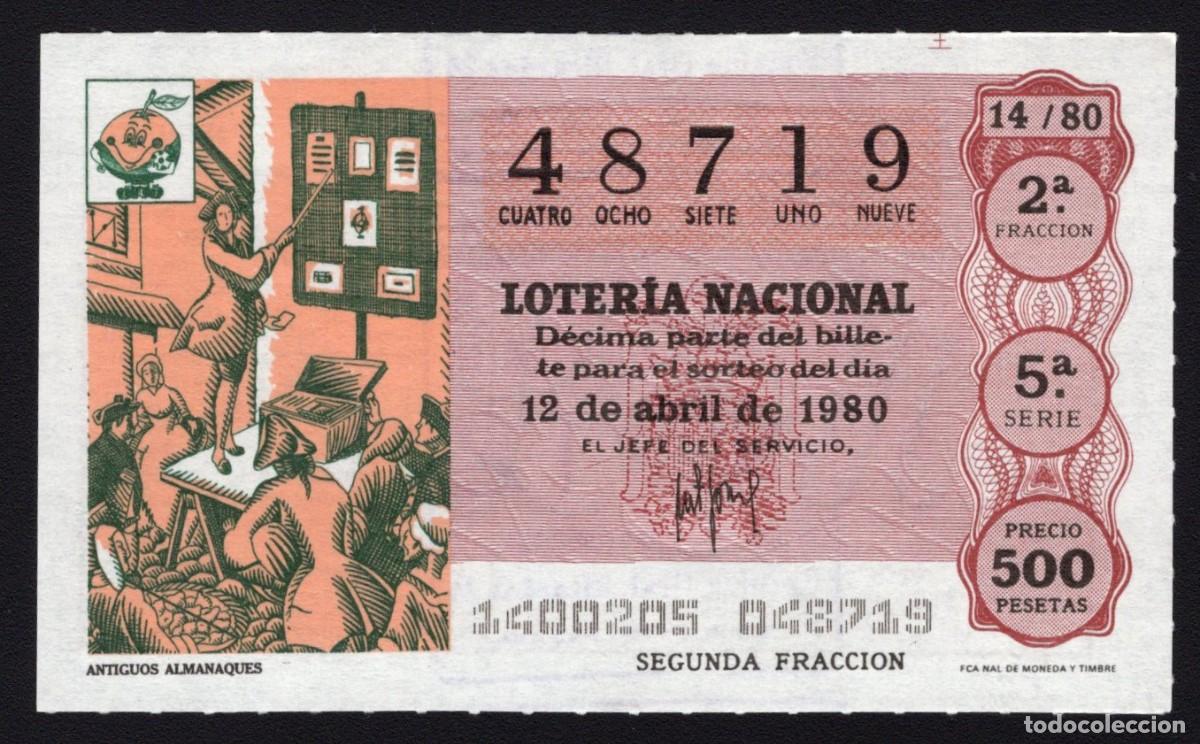 Loter&iacute;a Nacional: L. Nacional 12 Abril 1980. Antiguos Almanaques. N&ordm; 48719. Admon 12 Conchita. Madrid. Desaparecida.