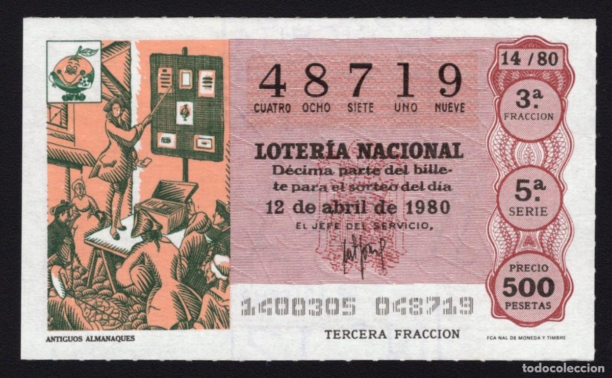Loter&iacute;a Nacional: L. Nacional 12 Abril 1980. Antiguos Almanaques. N&ordm; 48719. Admon 12 Conchita. Madrid. Desaparecida.