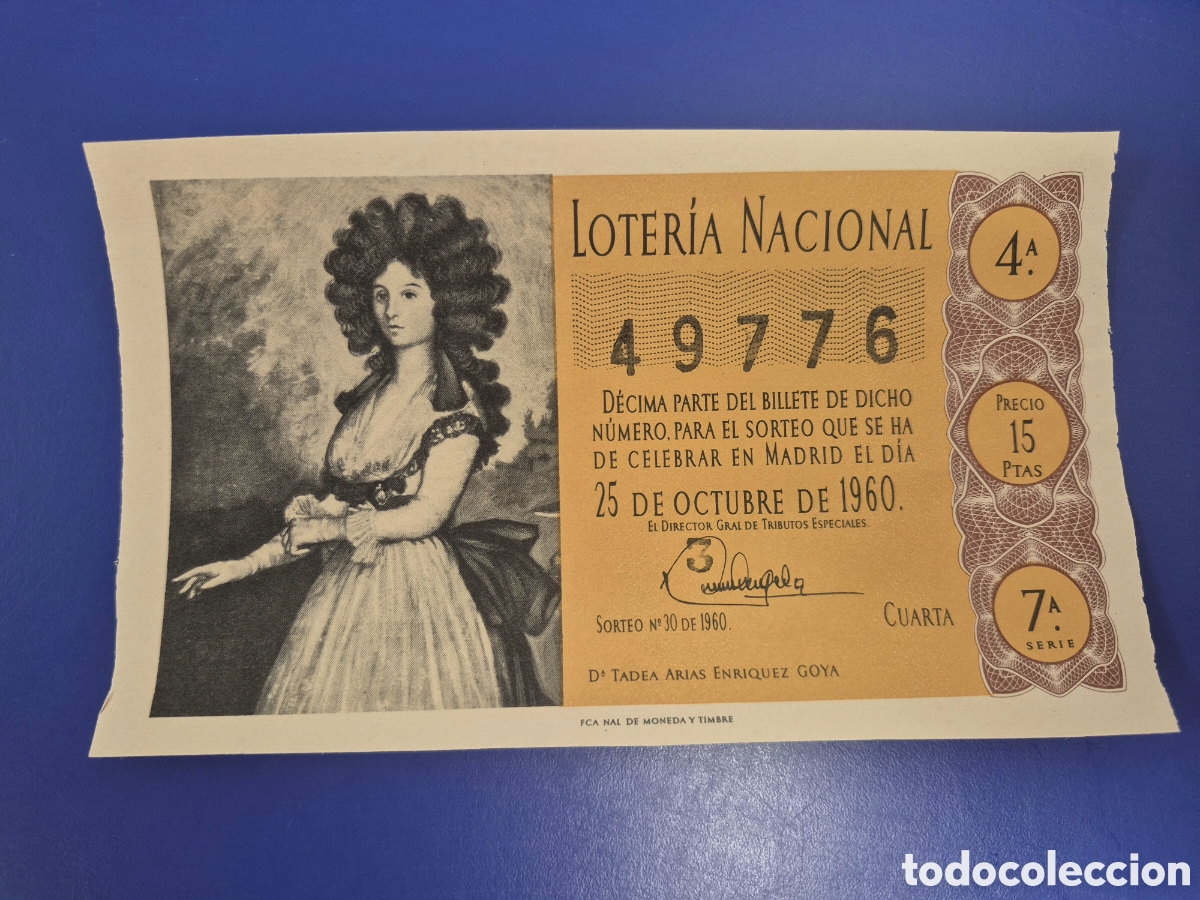 Loter&iacute;a Nacional: LOTERIA NACIONAL SORTEO 30 DE 1960 SERIE 7