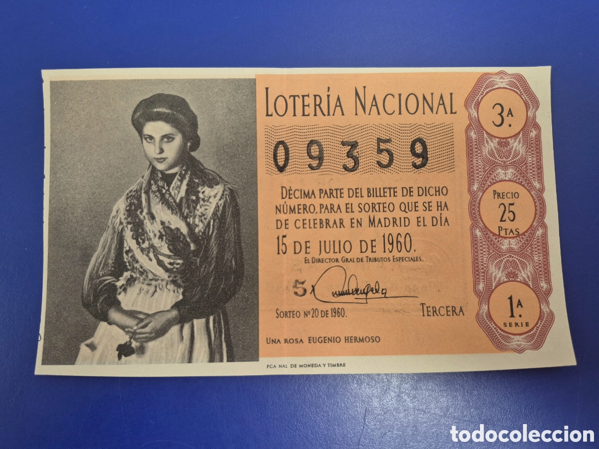 Loter&iacute;a Nacional: LOTERIA NACIONAL SORTEO 20 DE 1960 SERIE 1