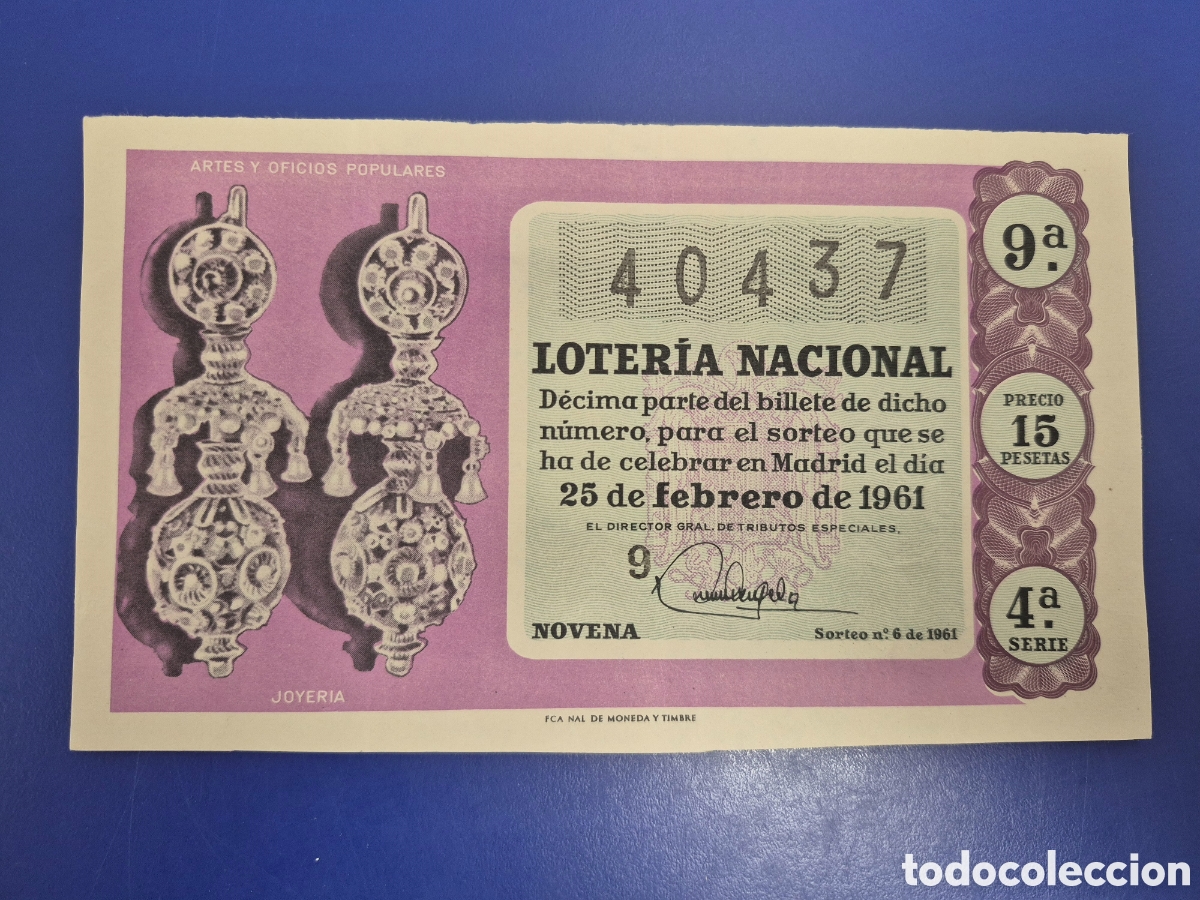 Loter&iacute;a nacional: LOTERIA NACIONAL SORTEO 6 DE 1961 SERIE 4