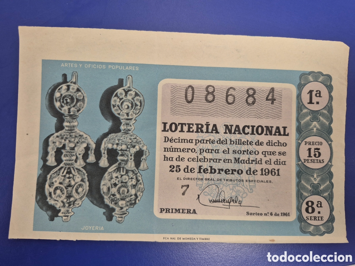 Loter&iacute;a nacional: LOTERIA NACIONAL SORTEO 6 DE 1961 SERIE 8