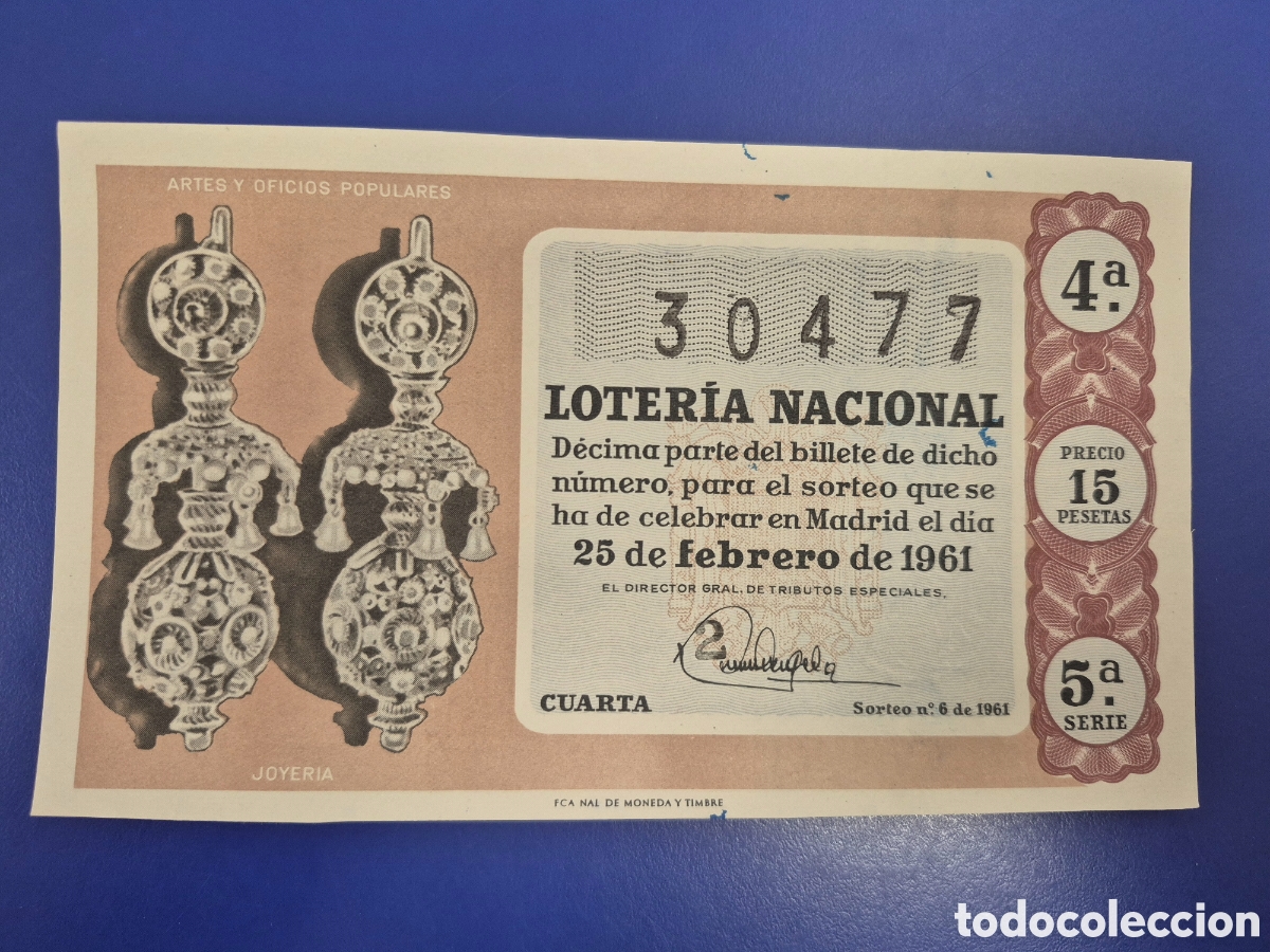 Loter&iacute;a nacional: LOTERIA NACIONAL SORTEO 6 DE 1961 SERIE 5