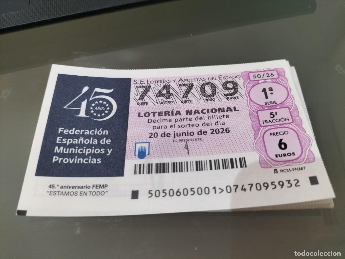 Loter&iacute;a nacional: 1 DECIMO LOTERIA NACIONAL SABADO 20 JUNIO 2026 50/26 FEDERACION ESPA&Ntilde;OLA DE MUNICIPIOS Y PROVINCIAS
