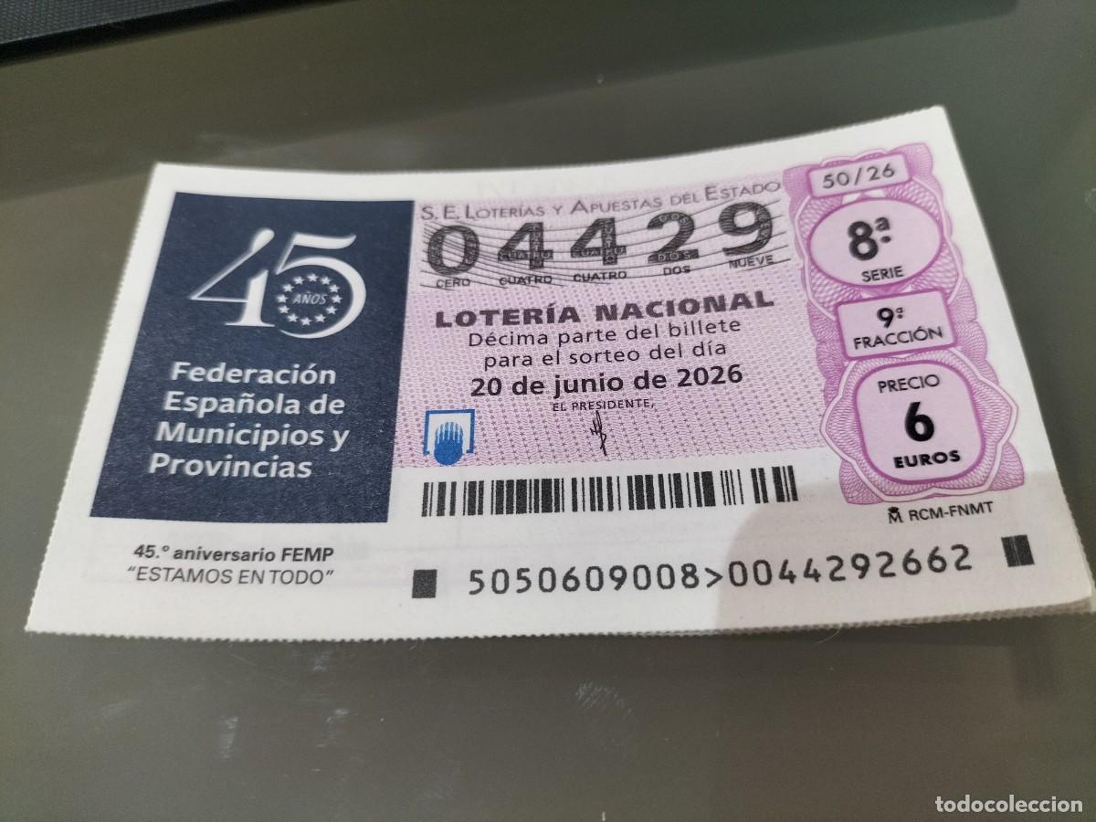 Loter&iacute;a nacional: 1 DECIMO LOTERIA NACIONAL SABADO 20 JUNIO 2026 50/26 FEDERACION ESPA&Ntilde;OLA DE MUNICIPIOS Y PROVINCIAS