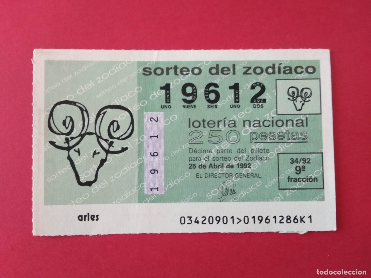 Loter&iacute;a nacional: DECIMO DE LOTERIA NACIONAL A&Ntilde;O 1992 SORTEO DEL ZODIACO N&ordm; 34 ARIES