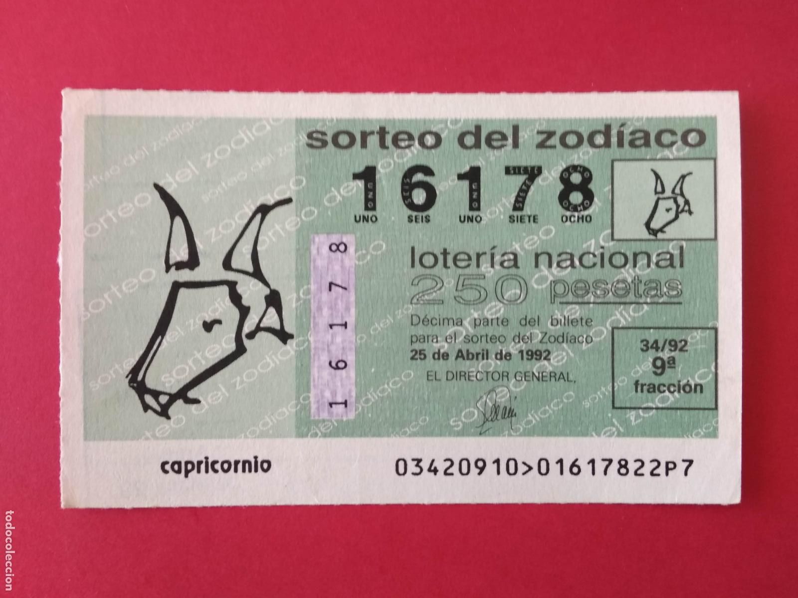 Loter&iacute;a nacional: DECIMO DE LOTERIA NACIONAL A&Ntilde;O 1992 SORTEO DEL ZODIACO N&ordm; 34 CAPRICORNIO