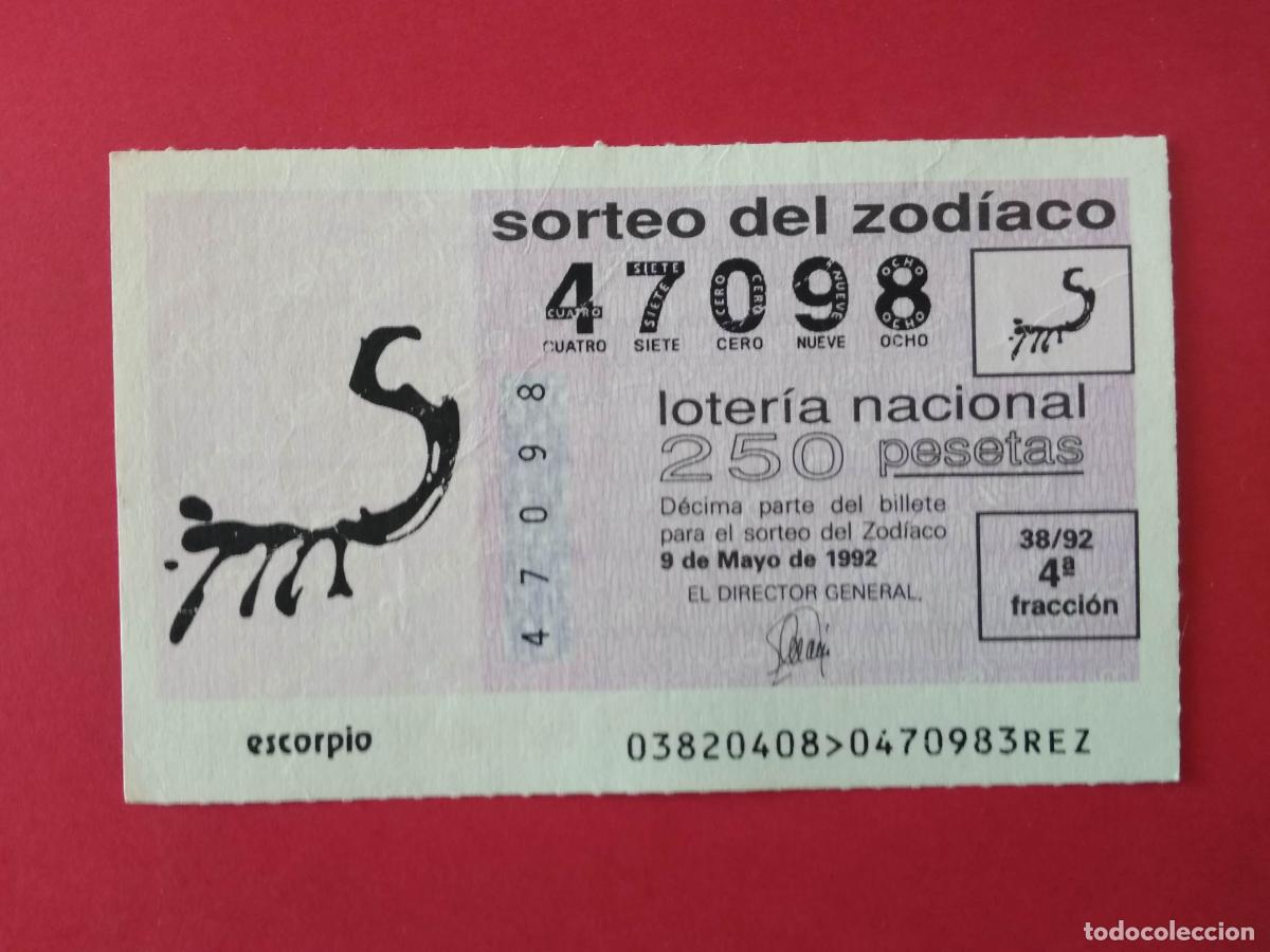 Loter&iacute;a nacional: DECIMO DE LOTERIA NACIONAL A&Ntilde;O 1992 SORTEO DEL ZODIACO N&ordm; 38 ESCORPIO