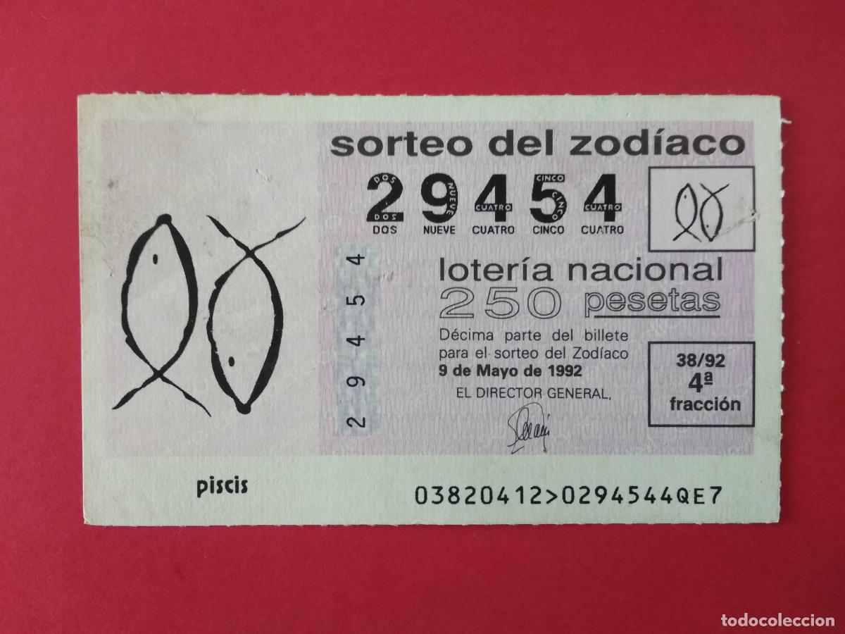 Loter&iacute;a nacional: DECIMO DE LOTERIA NACIONAL A&Ntilde;O 1992 SORTEO DEL ZODIACO N&ordm; 38 PISCIS